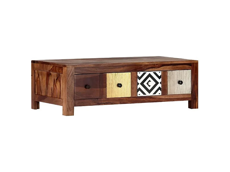 Table basse rectangulaire 4 tiroirs sesham massif foncé Balima