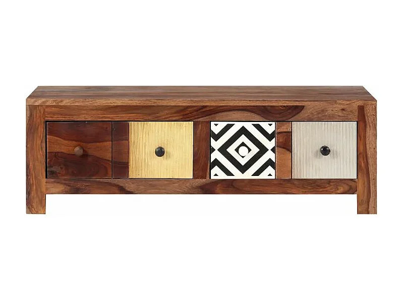 Table basse rectangulaire 4 tiroirs sesham massif foncé Balima