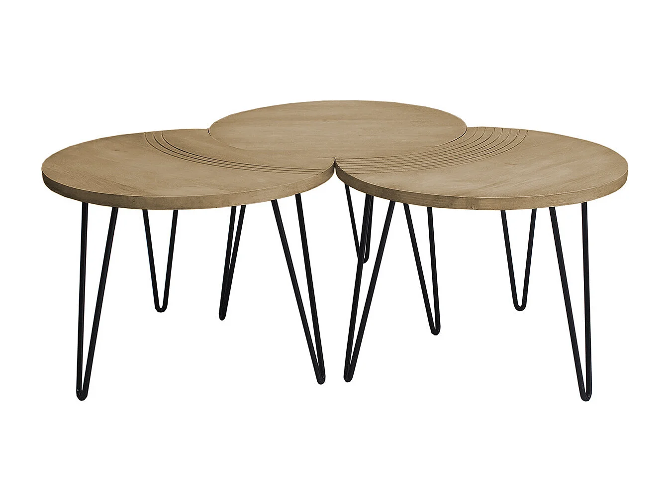 Mesas de centro grabadas mango y metal negro (lote de 3) VIBES