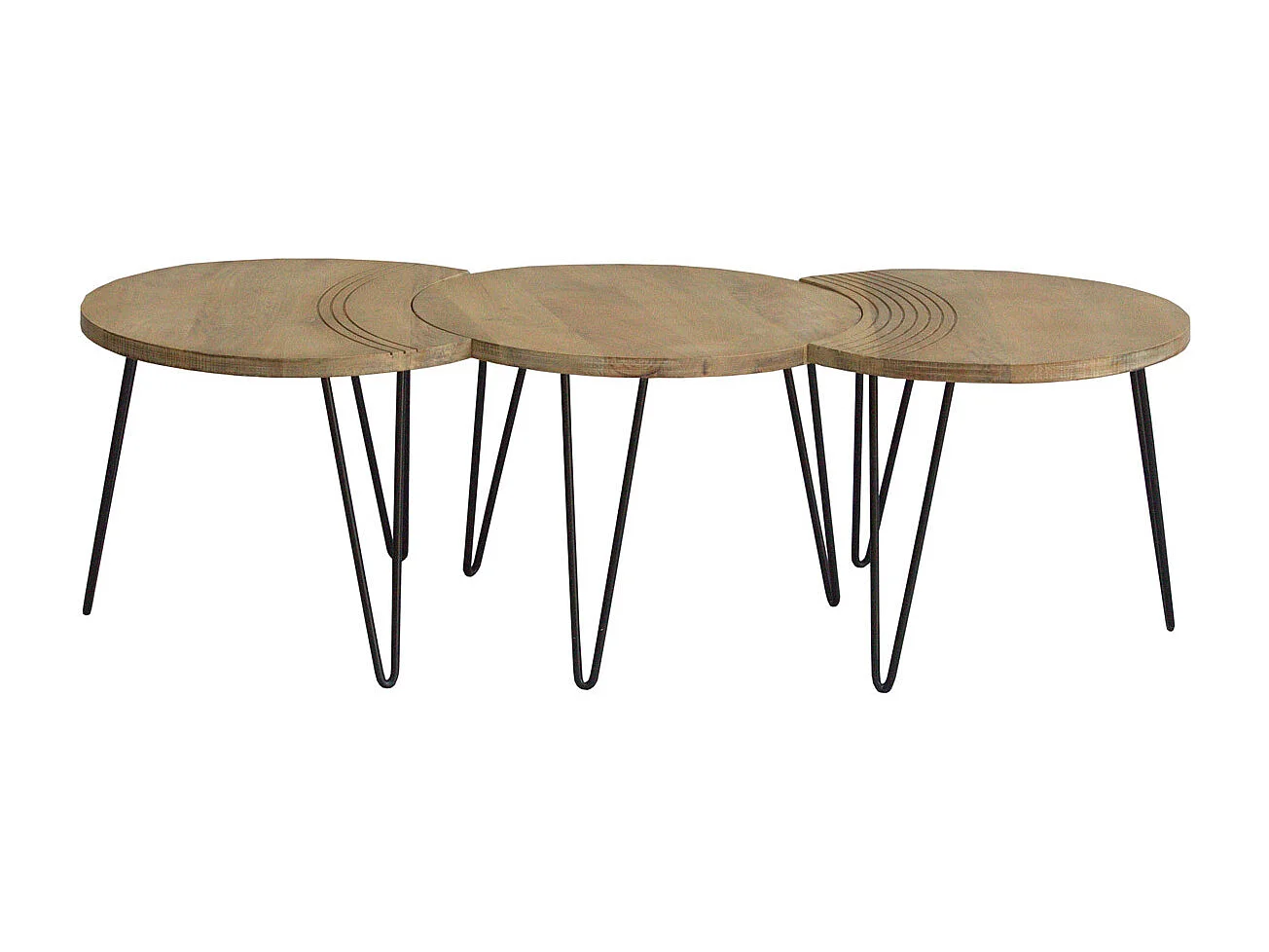 Mesas de centro grabadas mango y metal negro (lote de 3) VIBES