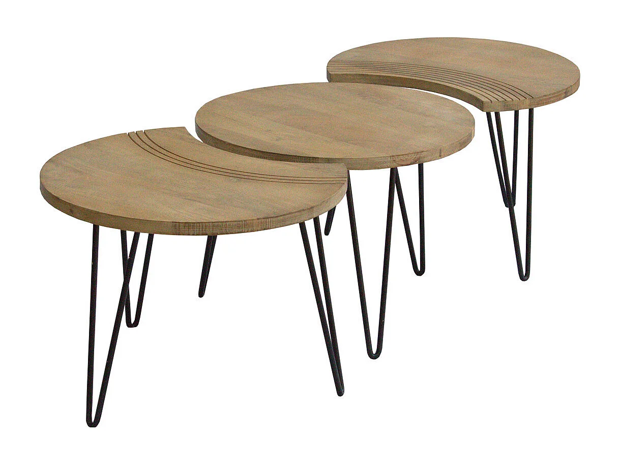 Mesas de centro grabadas mango y metal negro (lote de 3) VIBES