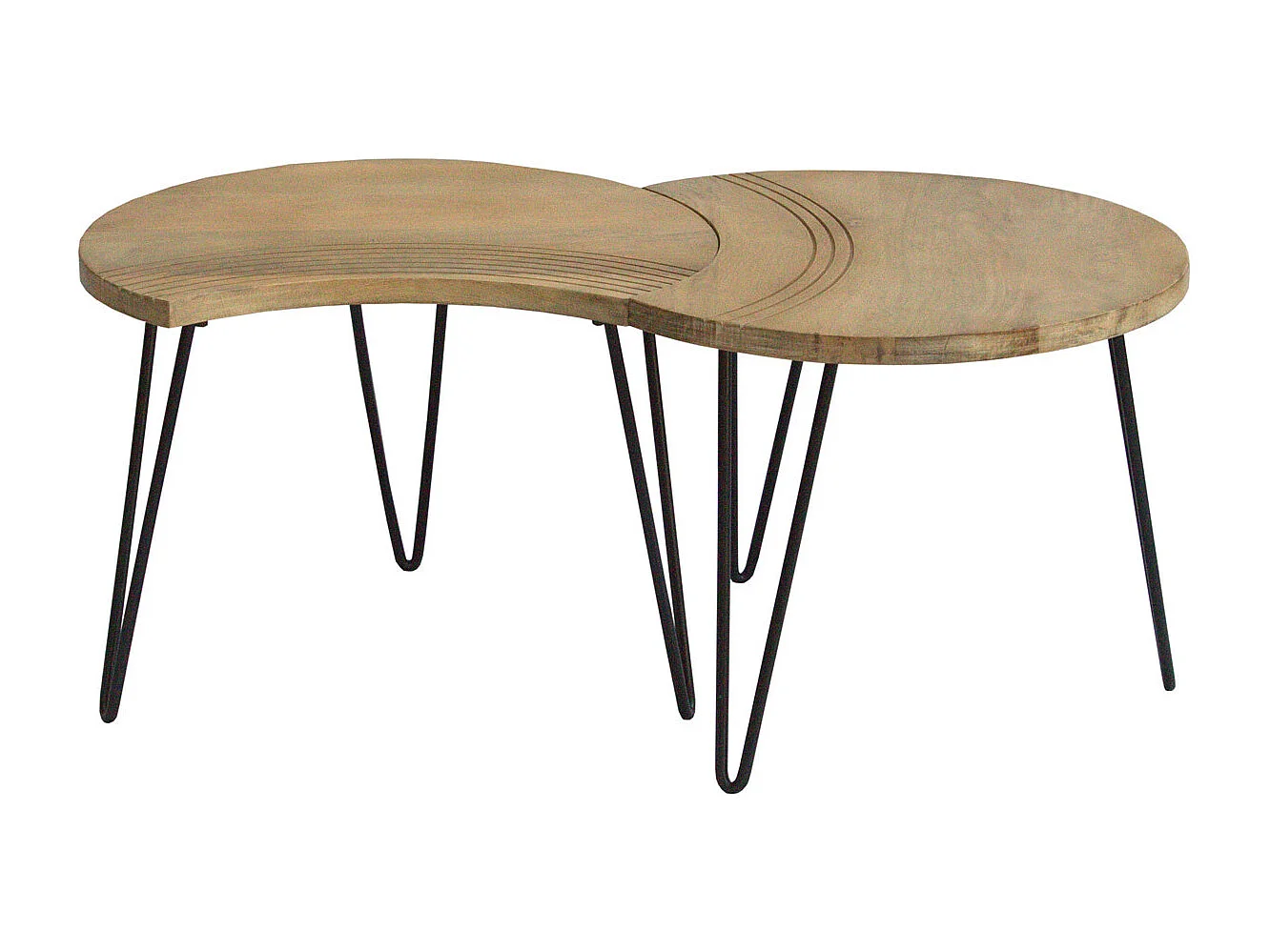 Mesas de centro grabadas mango y metal negro (lote de 3) VIBES