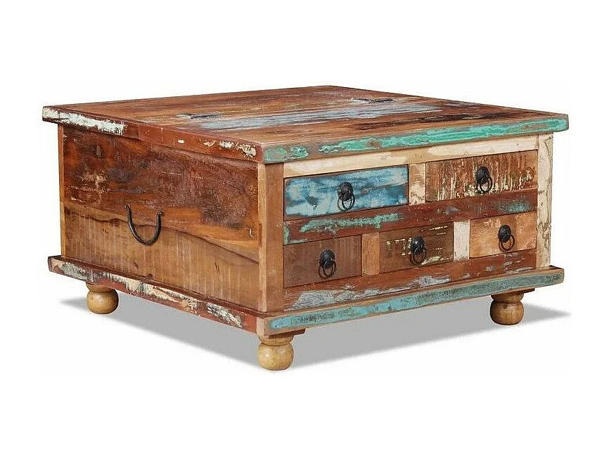 Table basse 5 tiroirs bois de récupération massif Vouli 70cm