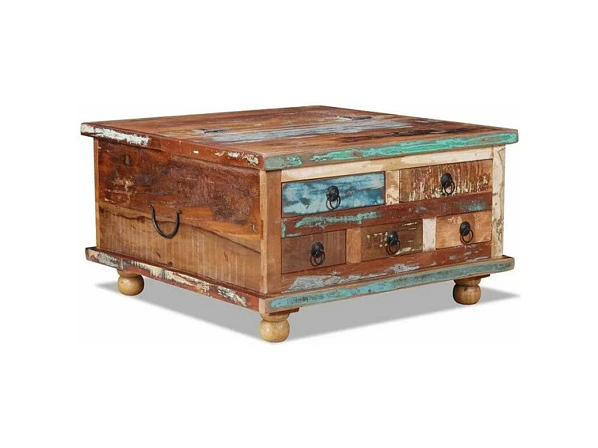 Table basse 5 tiroirs bois de récupération massif Vouli 70cm