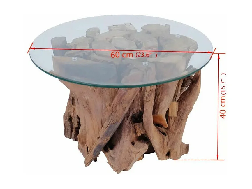 Table basse ronde verre trempé et teck massif Done