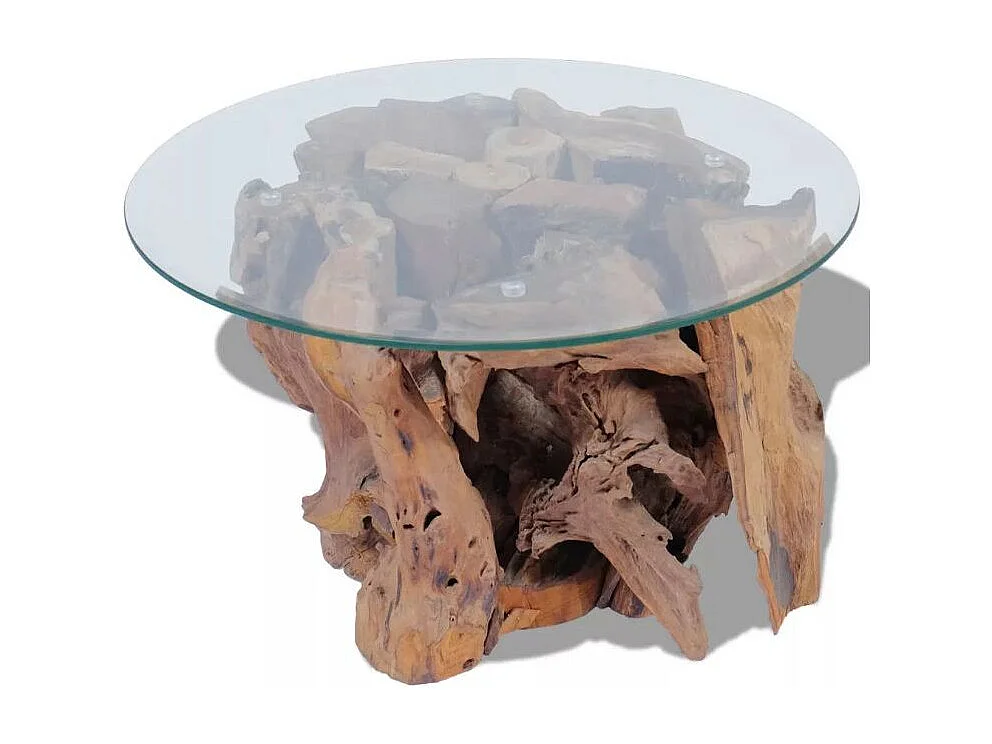 Table basse ronde verre trempé et teck massif Done