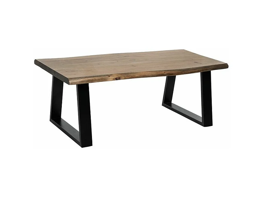 Table basse rectangulaire style industriel bois d'acacia et métal noir laqué mat Kibar 120cm