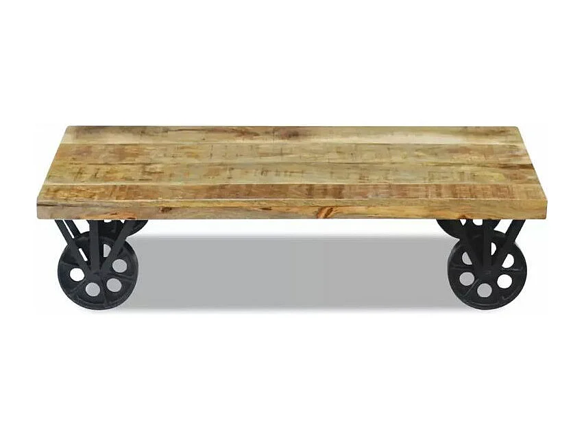 Table basse à roulettes manguier massif clair et métal noir Grey