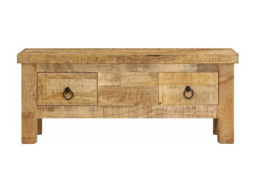 Table basse rectangulaire 2 tiroirs manguier massif clair Grey