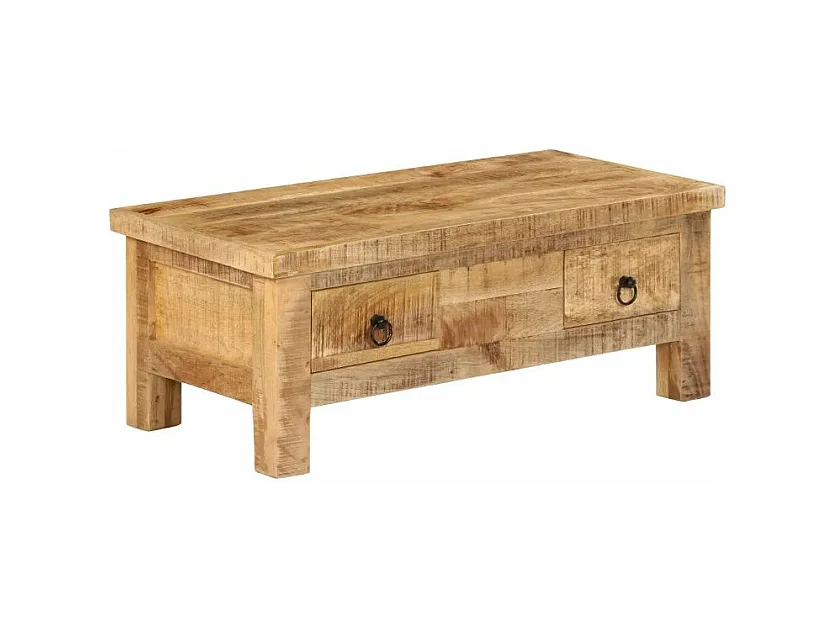 Table basse rectangulaire 2 tiroirs manguier massif clair Grey