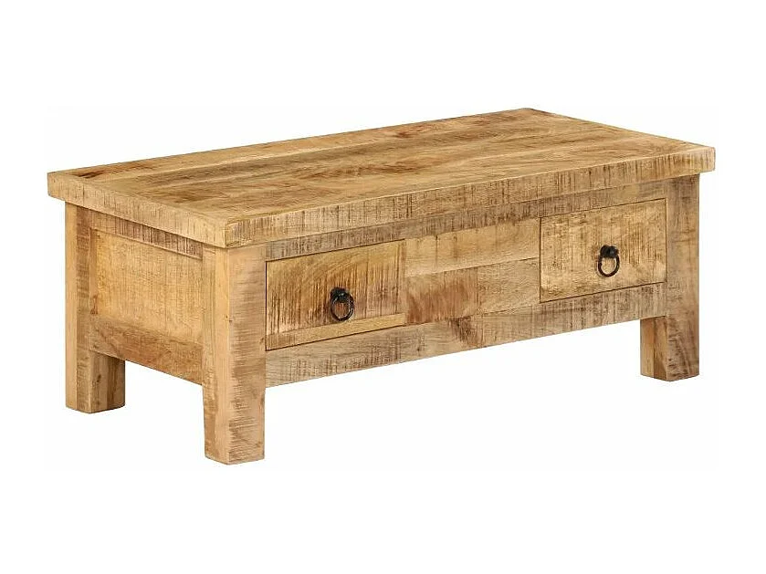 Table basse rectangulaire 2 tiroirs manguier massif clair Grey