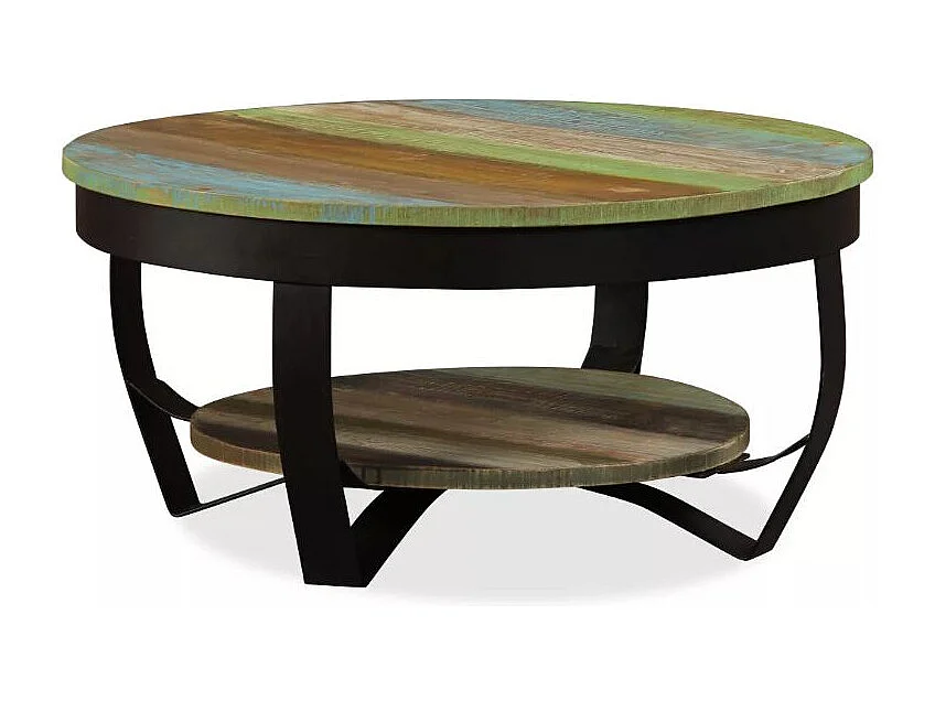 Table basse ronde bois massif recyclé et pieds métal noir Boust