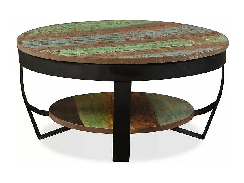 Table basse ronde bois massif recyclé et pieds métal noir Boust