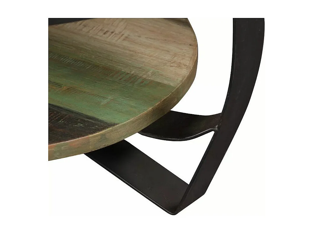 Table basse ronde bois massif recyclé et pieds métal noir Boust