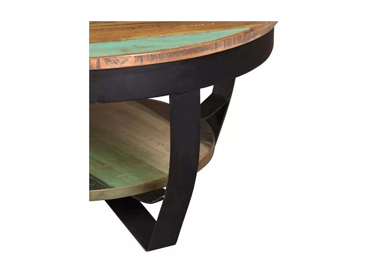 Table basse ronde bois massif recyclé et pieds métal noir Boust