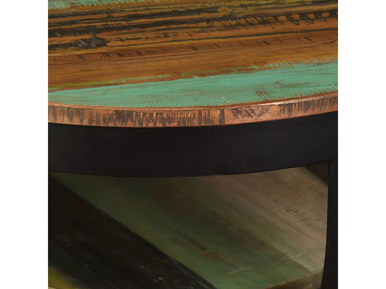 Table basse ronde bois massif recyclé et pieds métal noir Boust