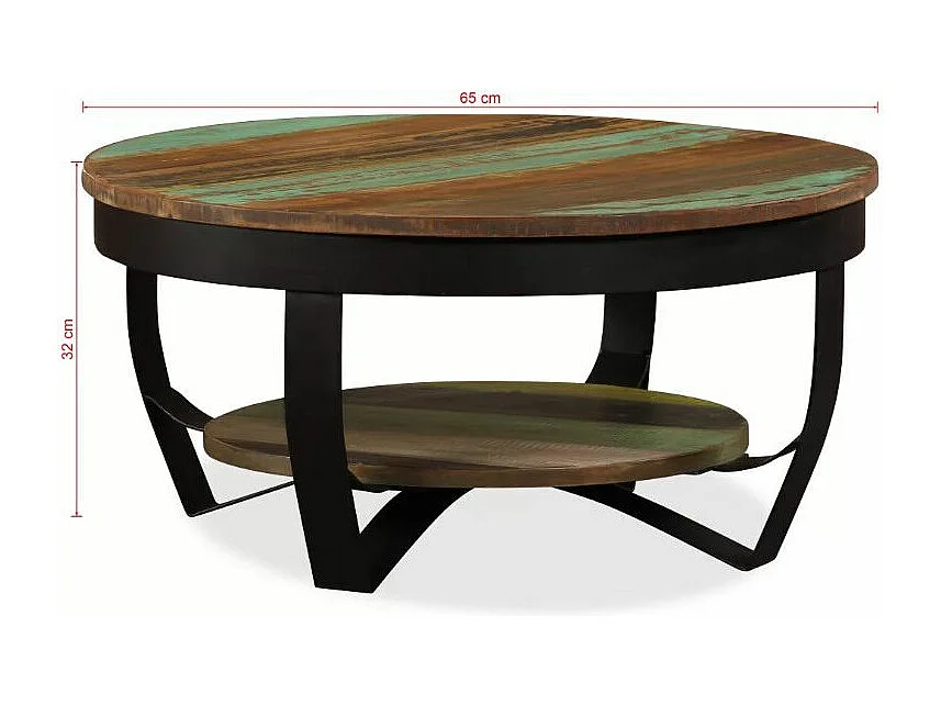 Table basse ronde bois massif recyclé et pieds métal noir Boust