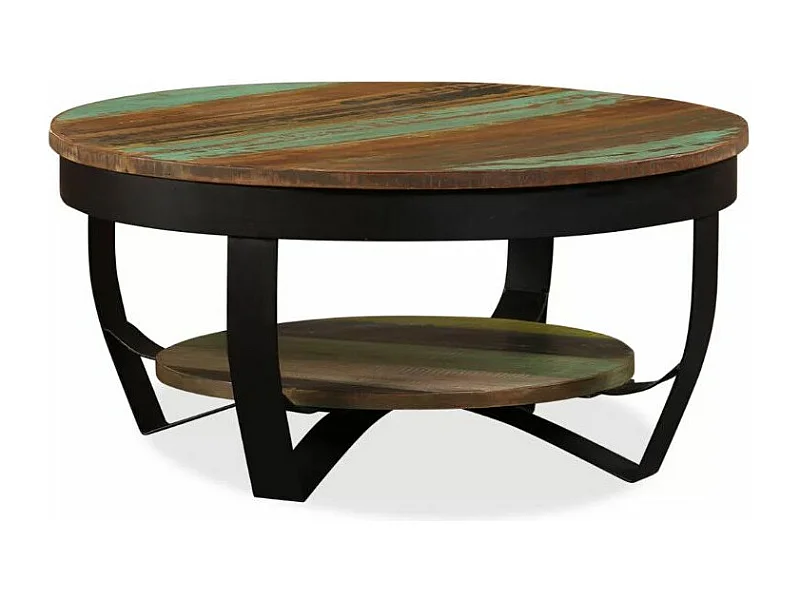 Table basse ronde bois massif recyclé et pieds métal noir Boust