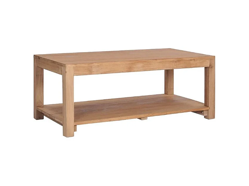 Table basse rectangulaire 2 plateaux teck massif clair Jarko