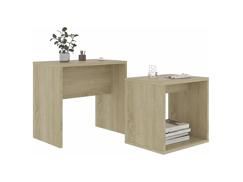 Set de 2 tables basses gigognes bois clair Filow 37 - 48cm