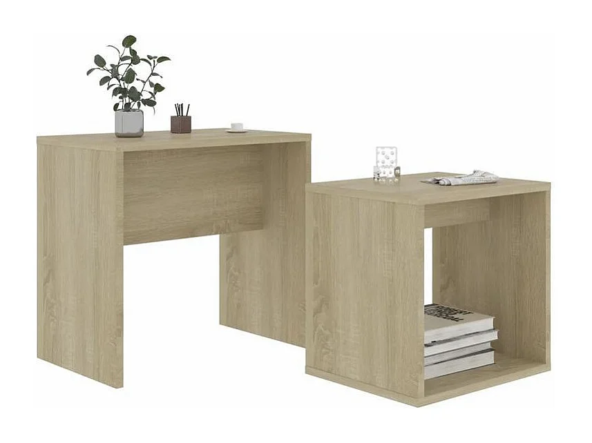 Set de 2 tables basses gigognes bois clair Filow 37 - 48cm