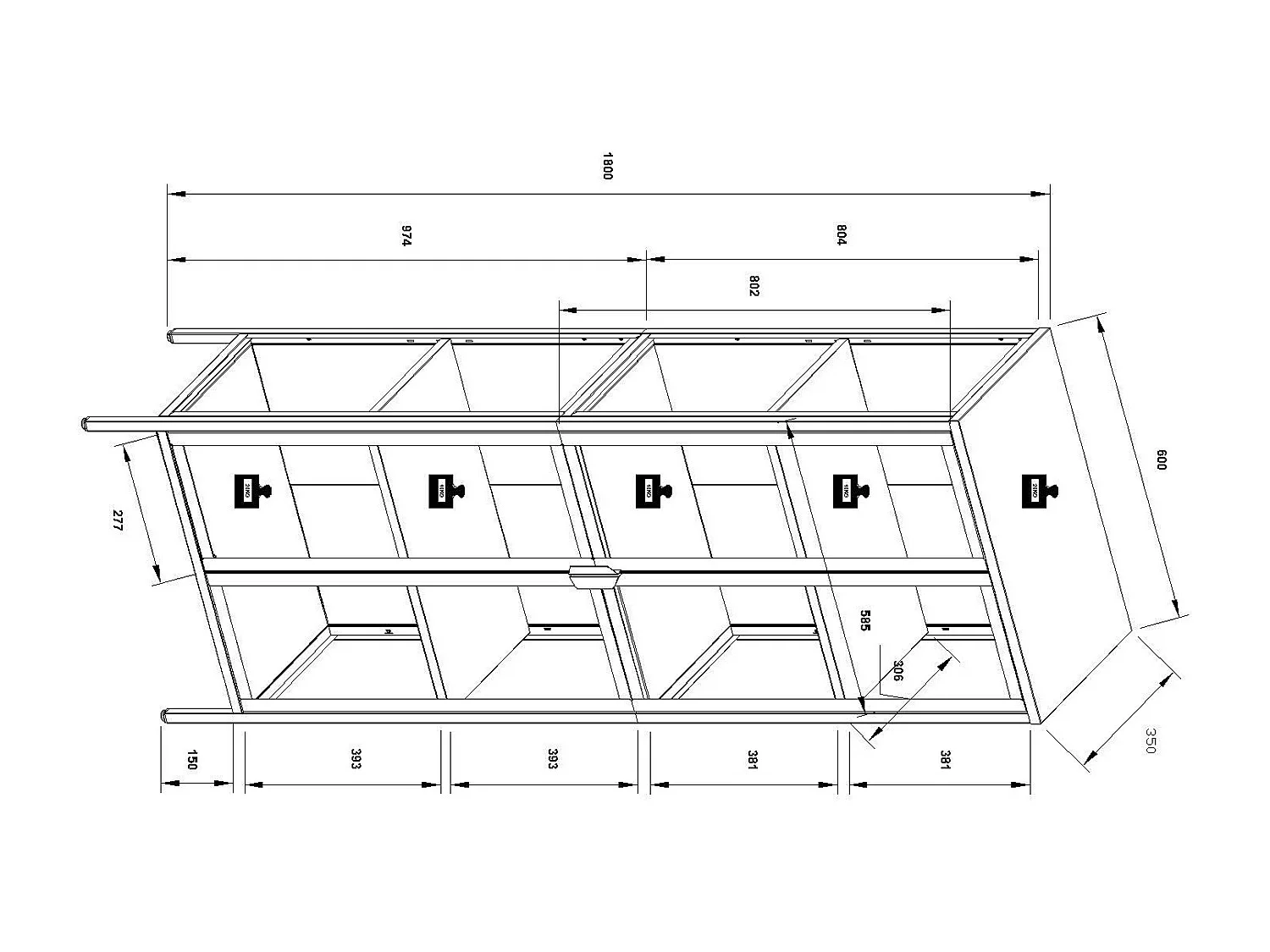 De vitrine van het staalglas Floka XXL