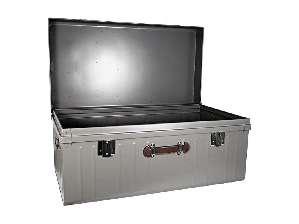 Malle métallique taupe avec poignée simili cuir - Lot de 2