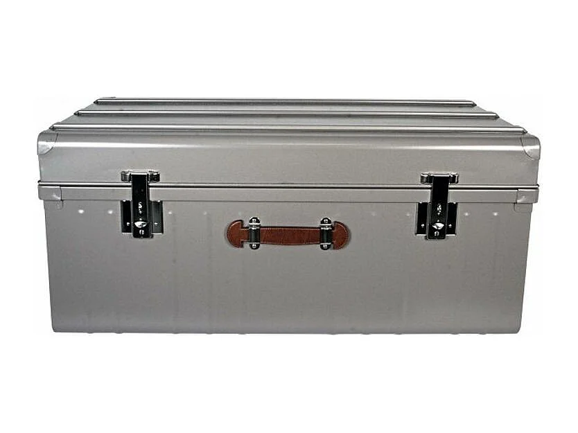 Malle métallique taupe avec poignée simili cuir - Lot de 2