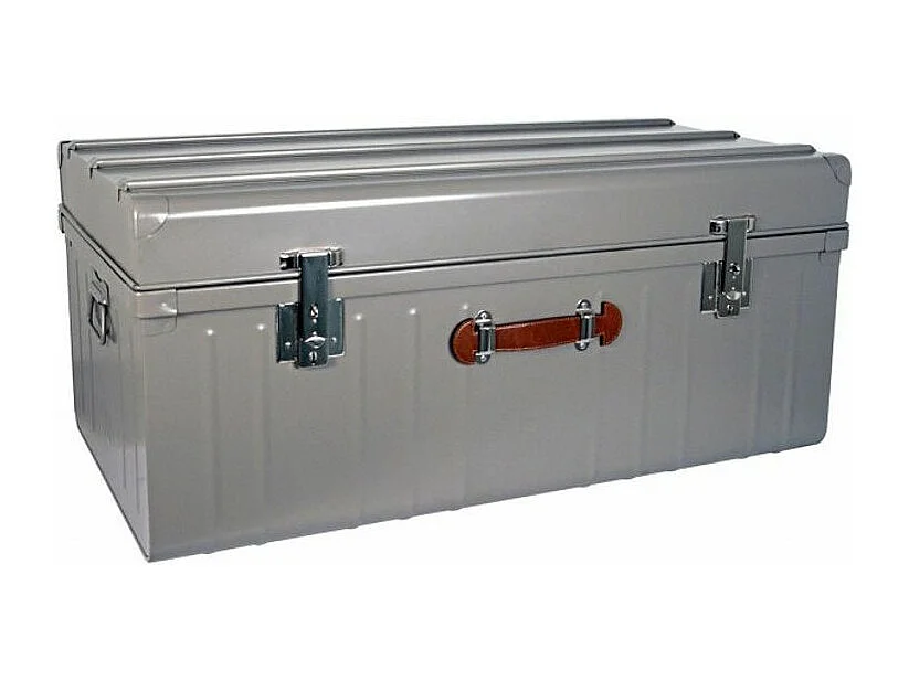 Malle métallique taupe avec poignée simili cuir - Lot de 2