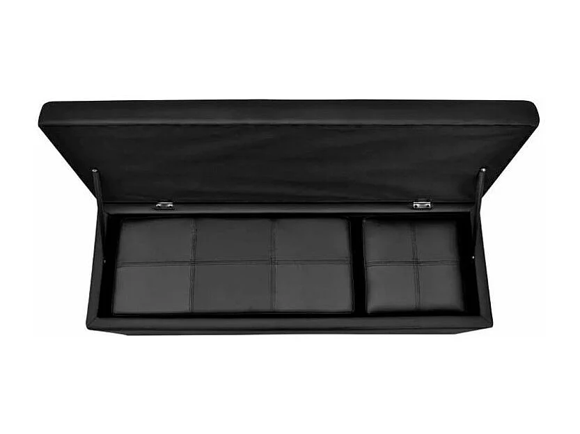 Banquette coffre avec pouf capitonné simili cuir noir Mandai - lot de 3