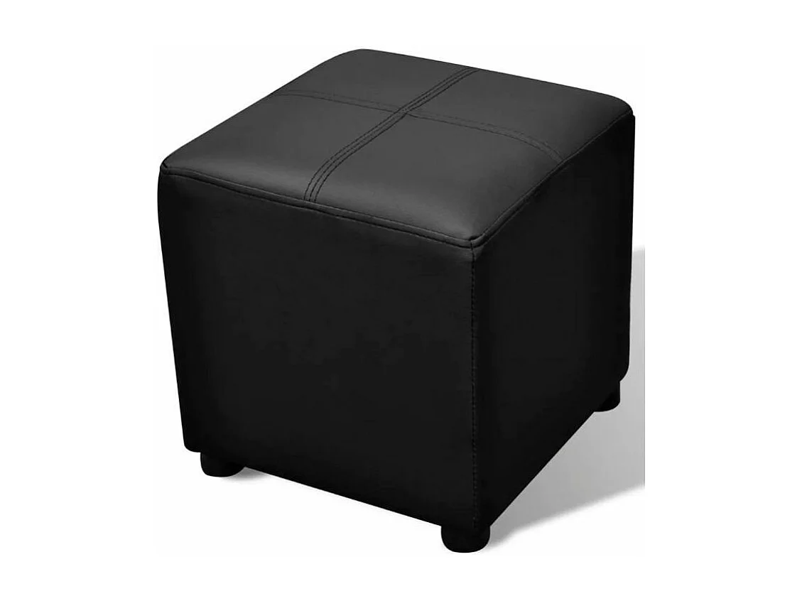 Banquette coffre avec pouf capitonné simili cuir noir Mandai - lot de 3