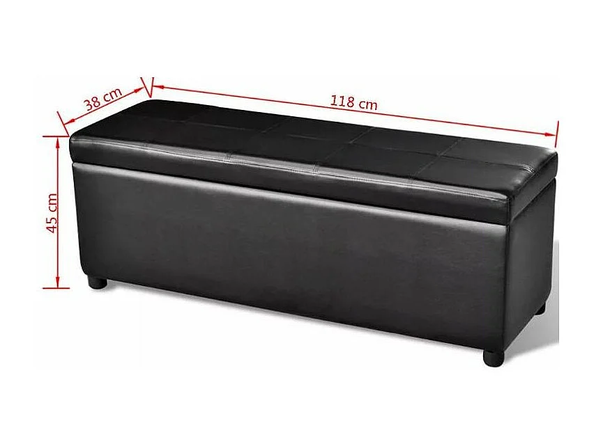 Banquette coffre capitonnée similicuir noir Mandai 118cm