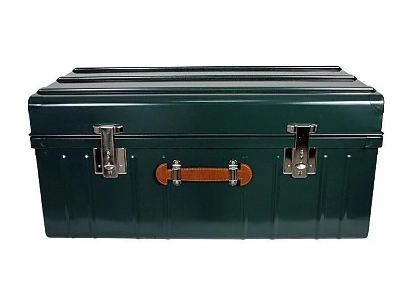 Malle métallique vert foncé avec poignée simili cuir - Lot de 2