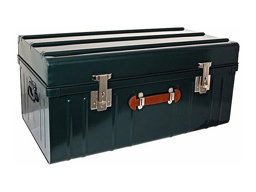 Malle métallique vert foncé avec poignée simili cuir - Lot de 2