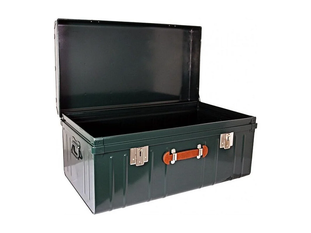 Malle métallique vert foncé avec poignée simili cuir - Lot de 2