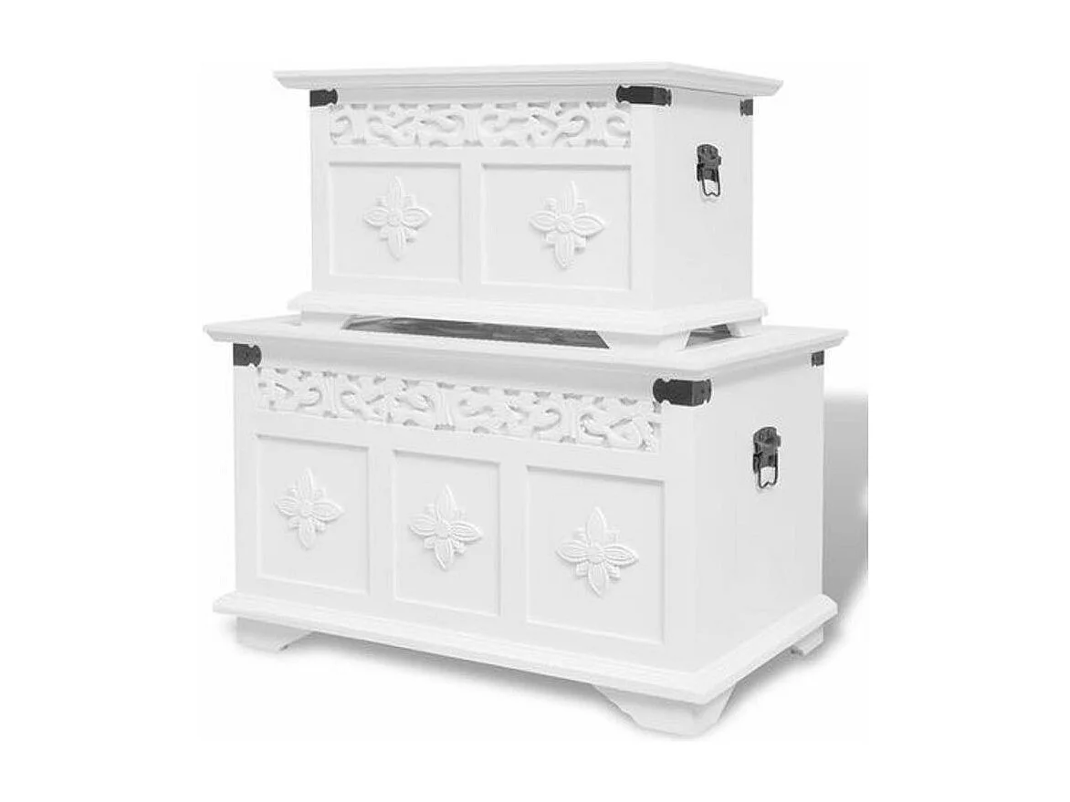 Coffre de rangement bois blanc Frenchy - 2 pièces