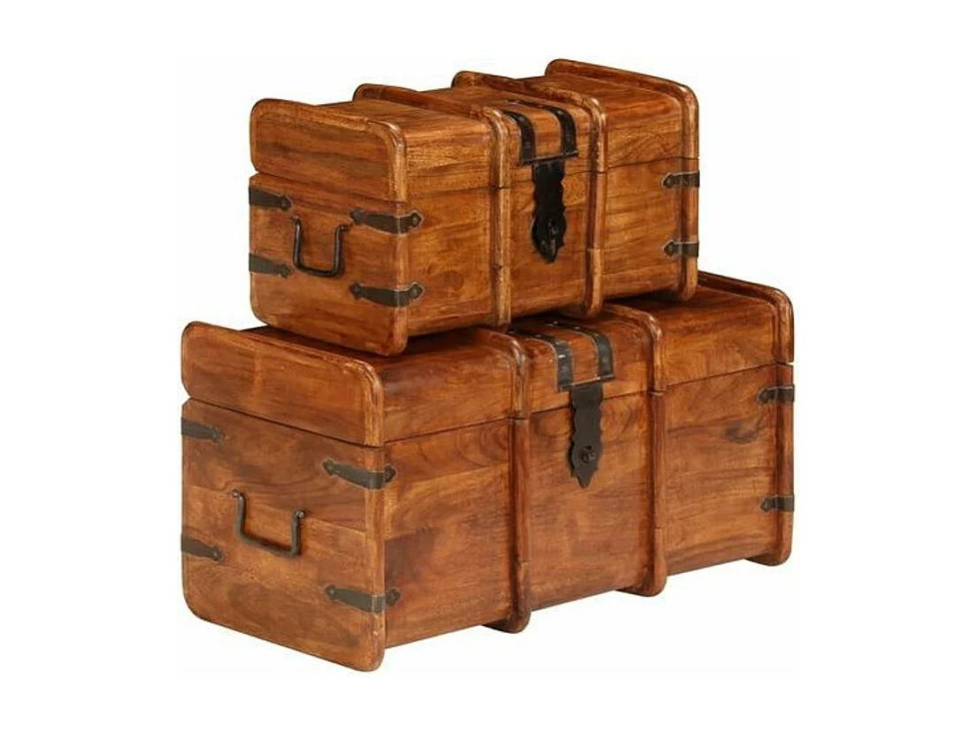 Coffre de rangement bois massif foncé laqué Aqua - 2 pièces