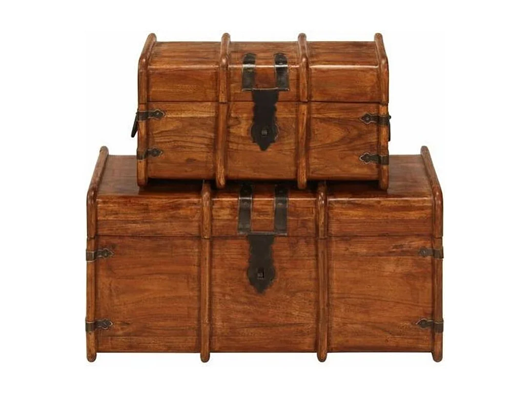 Coffre de rangement bois massif foncé laqué Aqua - 2 pièces