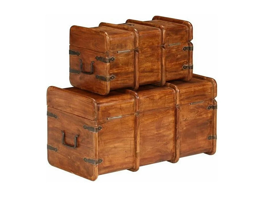 Coffre de rangement bois massif foncé laqué Aqua - 2 pièces