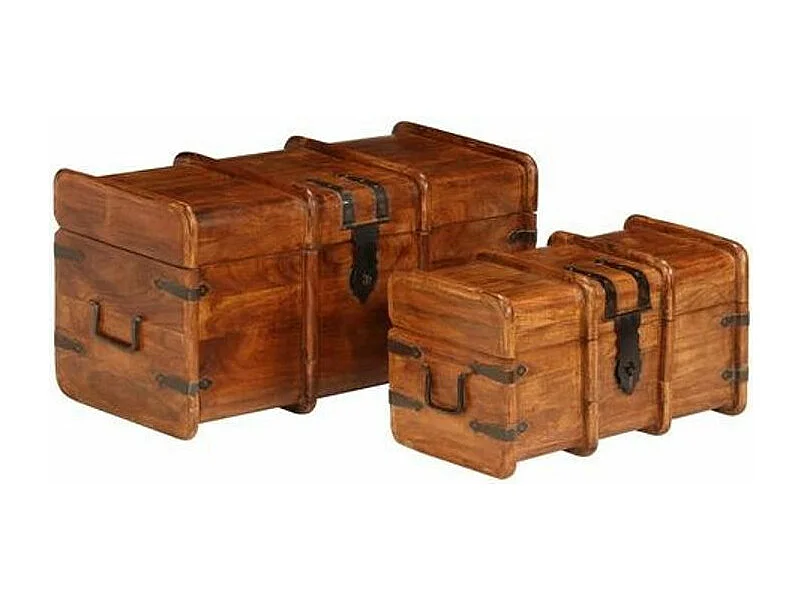 Coffre de rangement bois massif foncé laqué Aqua - 2 pièces