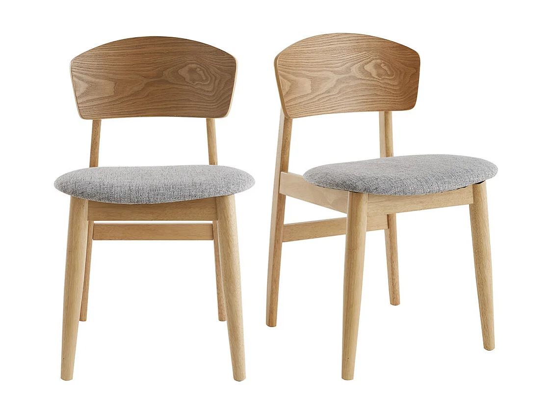 Skandinavische Stühle aus hellem Holz und hellgrauem Stoff (2er-Set) ELION