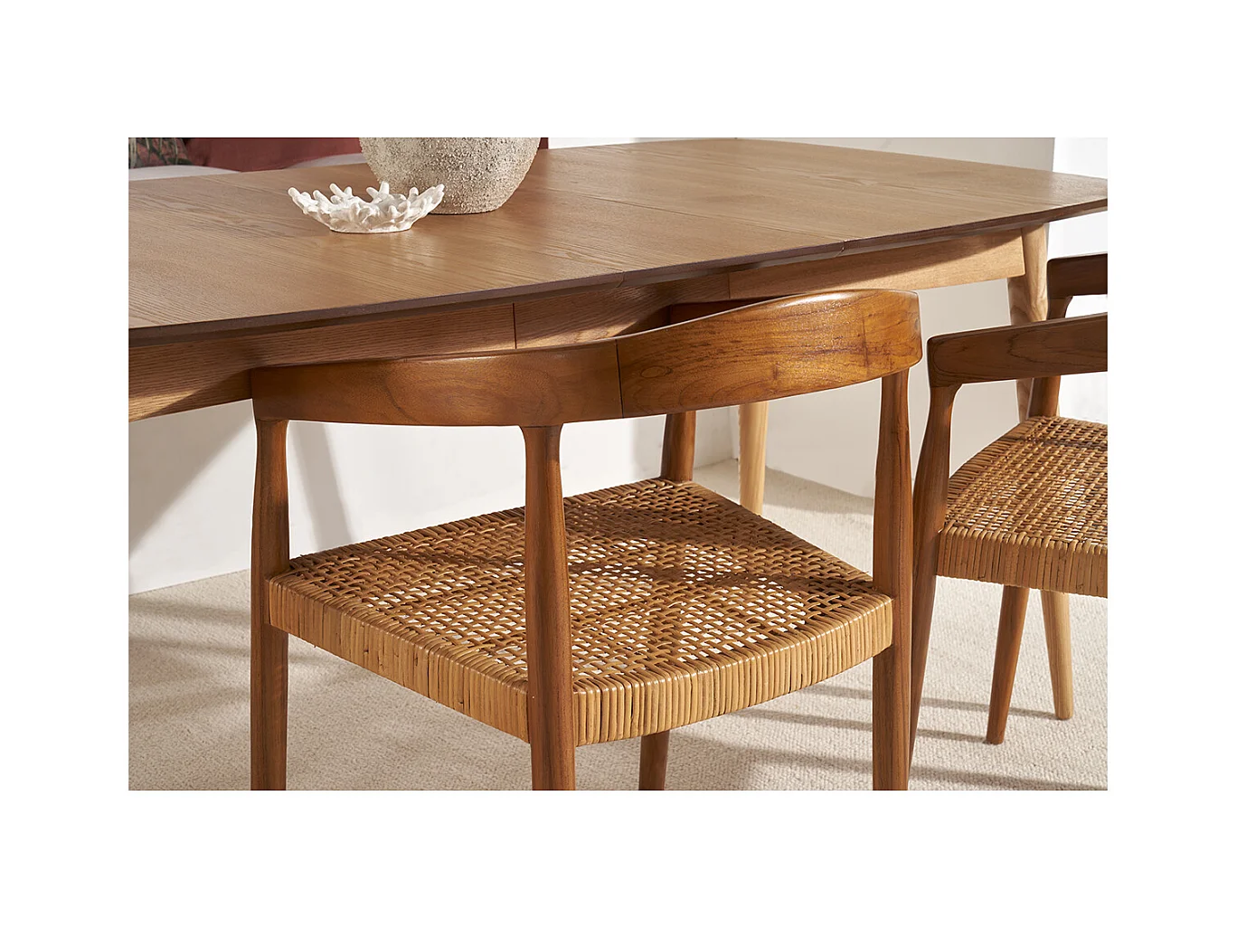 Chaise ethnique en bois teck massif et cannage rotin NEGARA