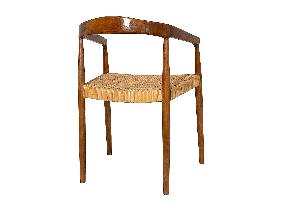 Stuhl aus massivem Teakholz und Rattangeflecht NEGARA