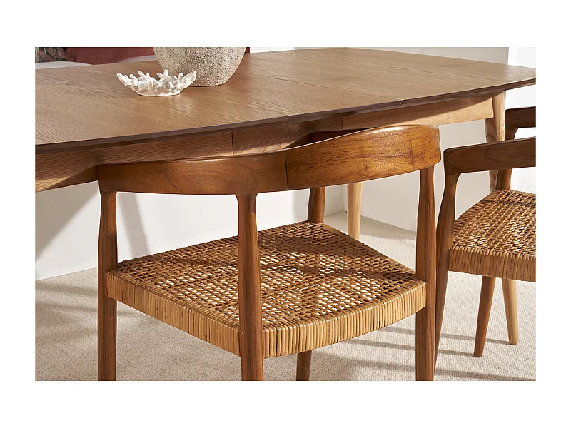 Stuhl aus massivem Teakholz und Rattangeflecht NEGARA