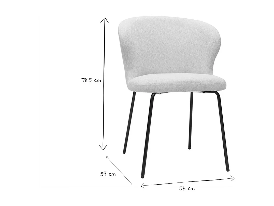 Silla de diseño en tejido borreguillo blanco y metal negro YDA