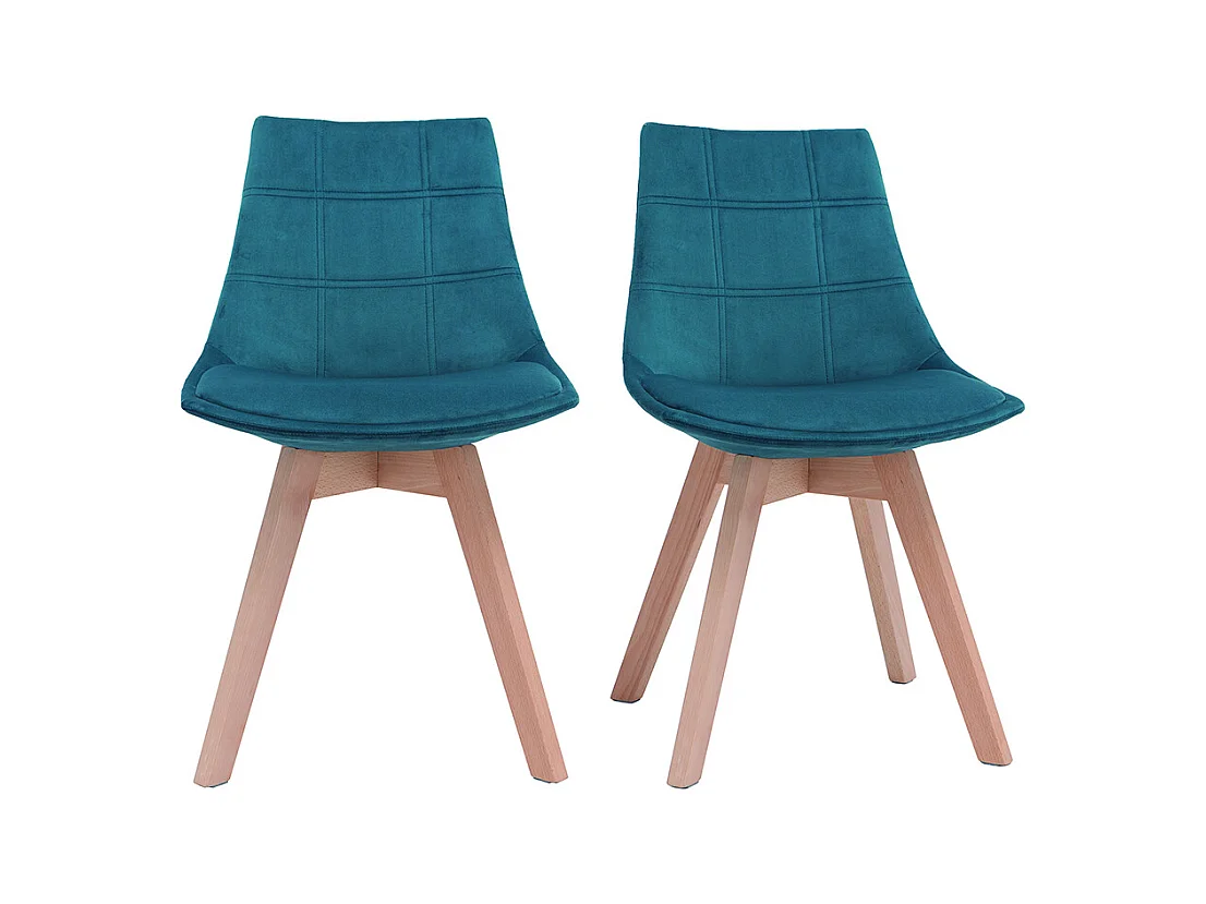 Chaises scandinaves en tissu velours bleu pétrole et bois clair (lot de 2) MATILDE