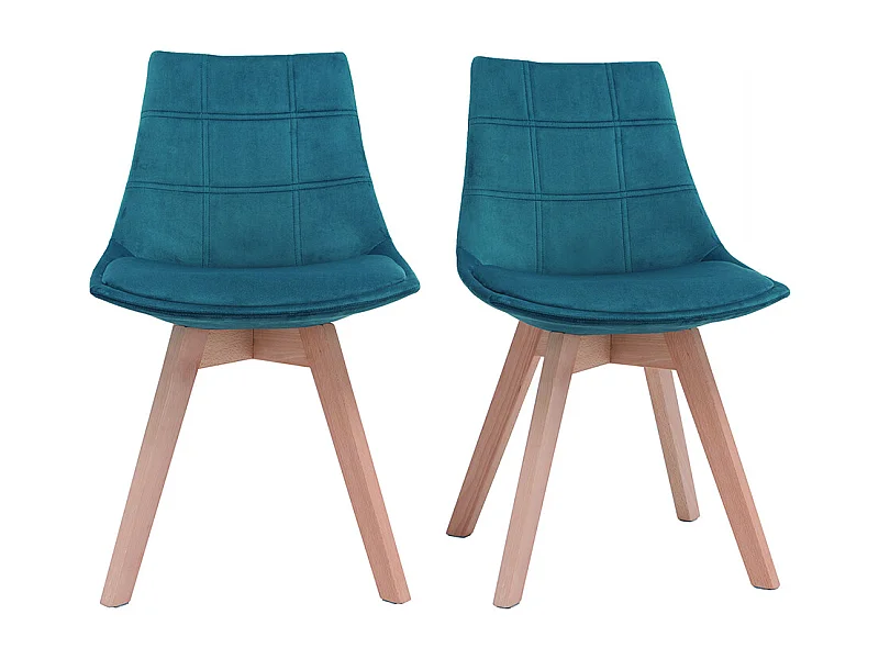 Skandinavische Stühle aus petrolblauem Samtstoff und hellem Holz (2er-Set) MATILDE