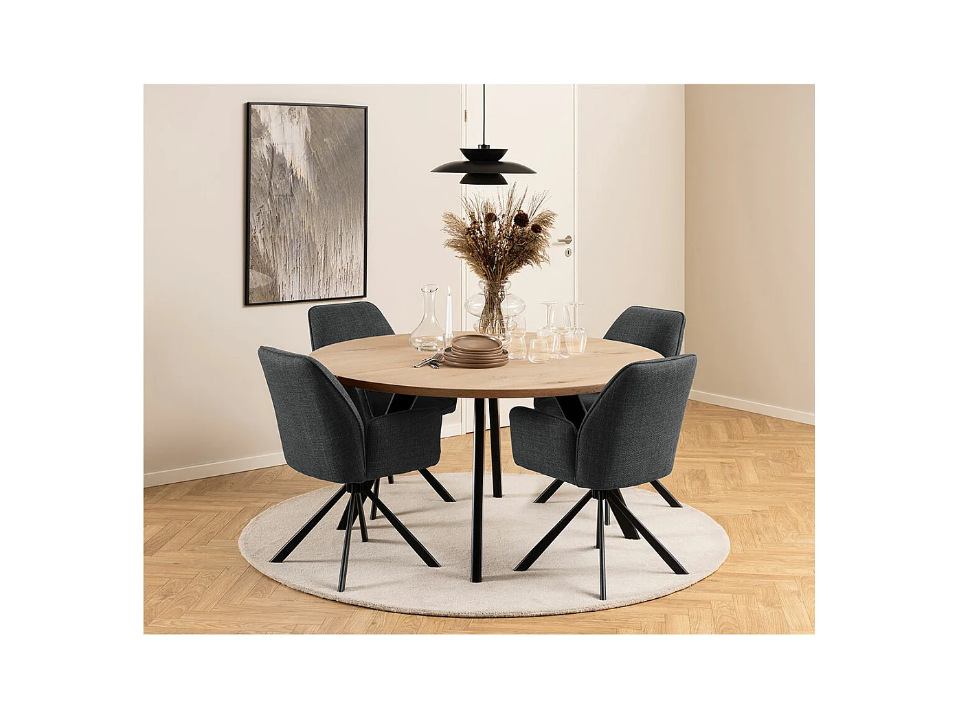 Glenda chaise de salle à manger avec accoudoirs tissu gris.