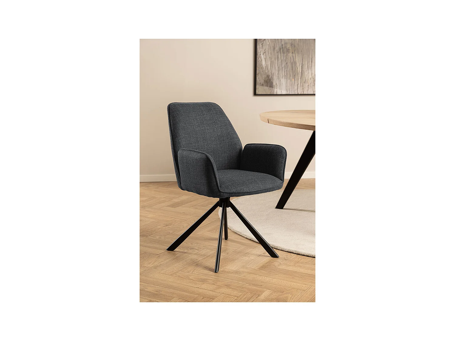 Glenda chaise de salle à manger avec accoudoirs tissu gris.