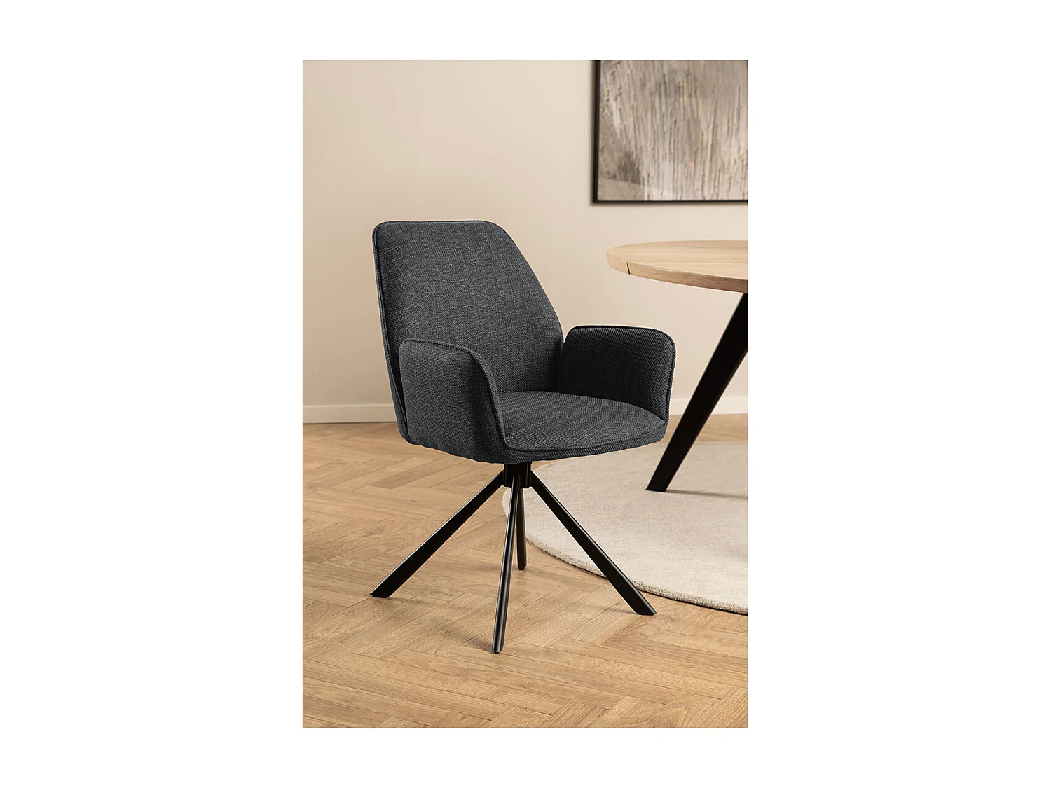 Glenda chaise de salle à manger avec accoudoirs tissu gris.